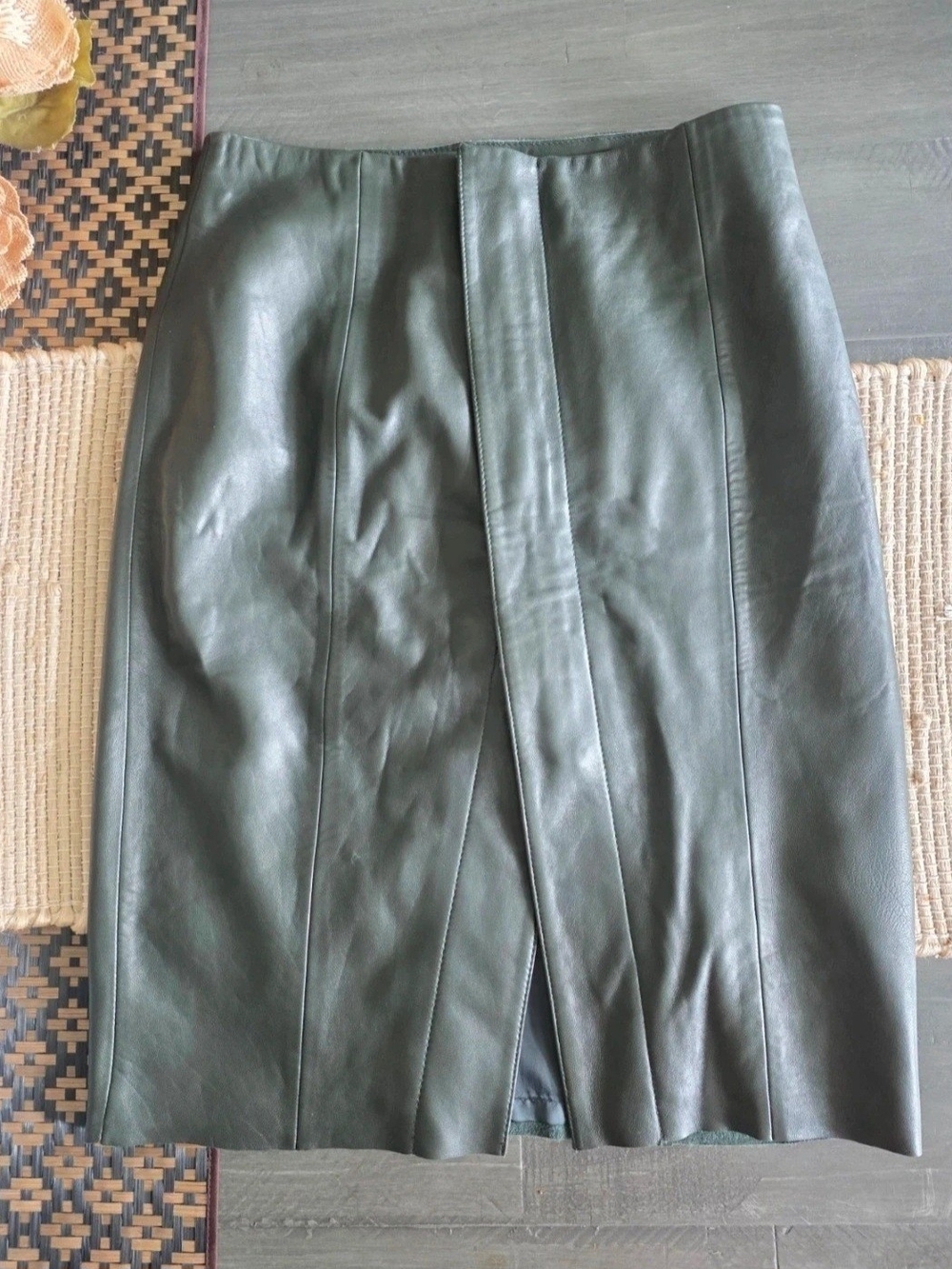 ANTONIO MELANI Genuine Leather Forest Green Pencil Skirt